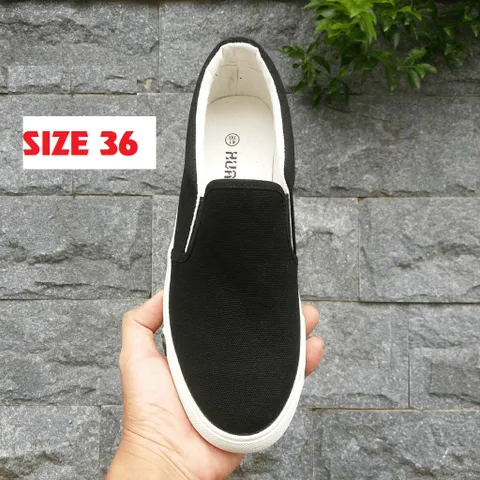 Giầy Lười Nữ Slipon Vải Thô Huani Đế Trắng Thời Trang - Phong Cách Dễ Phối Đồ Cho Mùa Hè