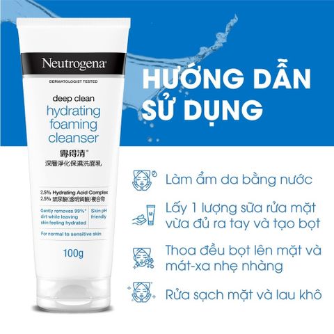 Sữa Rửa Mặt Neutrogena Deep Clean 100g - Sạch Sâu và Dưỡng Ẩm, Phù Hợp Cho Da Thường và Nhạy Cảm, Công Nghệ Amino Micellar
