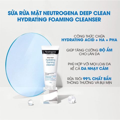 Sữa Rửa Mặt Neutrogena Deep Clean 100g - Sạch Sâu và Dưỡng Ẩm, Phù Hợp Cho Da Thường và Nhạy Cảm, Công Nghệ Amino Micellar