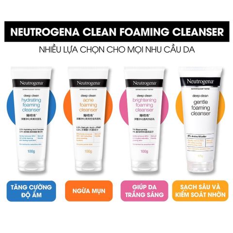 Sữa Rửa Mặt Neutrogena Deep Clean 100g - Sạch Sâu và Dưỡng Ẩm, Phù Hợp Cho Da Thường và Nhạy Cảm, Công Nghệ Amino Micellar