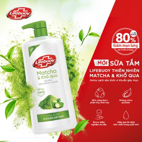 Sữa Tắm Lifebuoy Detox Matcha & Khổ Qua 800g - Làm Sạch Sâu, Bảo Vệ Da Khỏi Vi Khuẩn, Phù Hợp Mọi Loại Da
