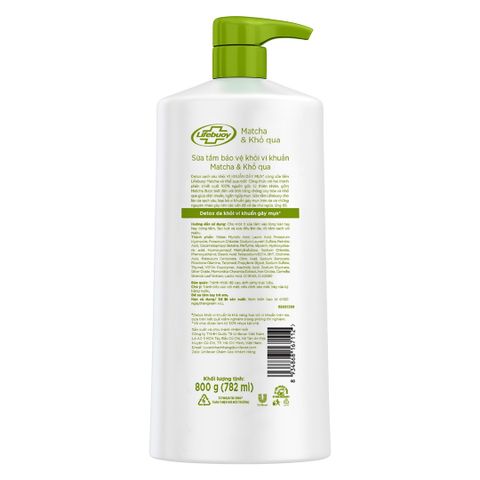Sữa Tắm Lifebuoy Detox Matcha & Khổ Qua 800g - Làm Sạch Sâu, Bảo Vệ Da Khỏi Vi Khuẩn, Phù Hợp Mọi Loại Da