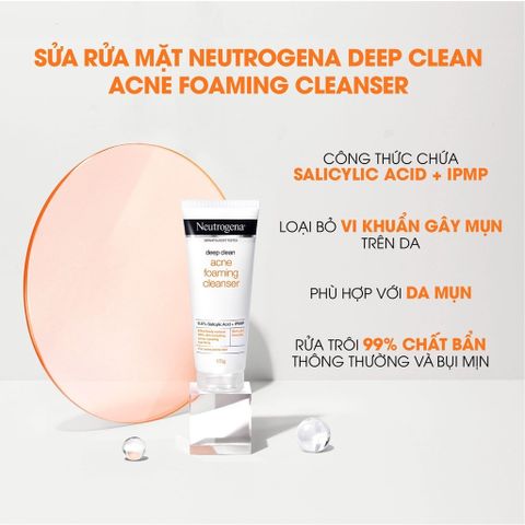 Sữa Rửa Mặt Neutrogena Deep Clean Ngừa Mụn 100g - Công Nghệ Amino Micellar Làm Sạch Sâu, Giữ Ẩm Tự Nhiên Cho Da Mềm Mại