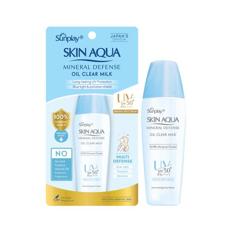 Sữa Chống Nắng Vật Lý Sunplay Skin Aqua Mineral Defense Oil Clear Milk SPF50+ PA++++ 25g - Bảo Vệ Da Giảm Dầu, Kiềm Dầu Tối Ưu