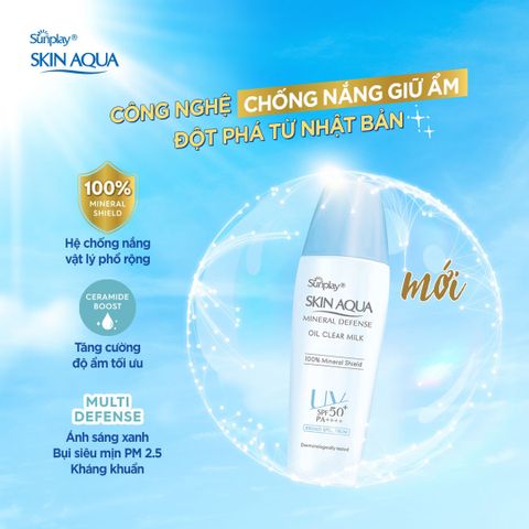 Sữa Chống Nắng Vật Lý Sunplay Skin Aqua Mineral Defense Oil Clear Milk SPF50+ PA++++ 25g - Bảo Vệ Da Giảm Dầu, Kiềm Dầu Tối Ưu