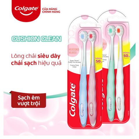 Bộ 2 Bàn Chải Đánh Răng Colgate Cushion Clean - Tạo Bọt Kem Siêu Mịn, Lông Chải Siêu Dày Cho Hàm Răng Sạch Sáng Bóng