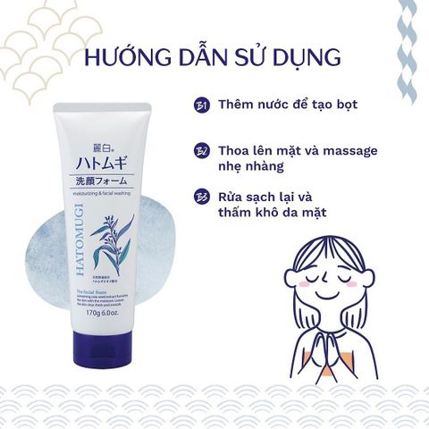 Sữa Rửa Mặt Hatomugi Chiết Xuất Ý Dĩ 170g - Làm Sáng Da, Chống Oxy Hóa, Dành Cho Mọi Loại Da, Ngăn Ngừa Mụn và Lão Hóa