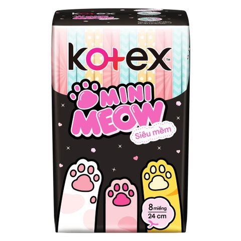 Băng Vệ Sinh Kotex Mini Meow Siêu Mềm Cánh 24cm 8 Miếng