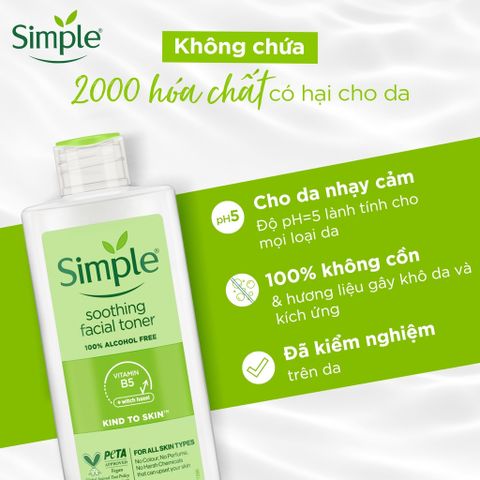 Nước Hoa Hồng Simple Làm Dịu Da Nhạy Cảm 200ml - Toner Cấp Ẩm Từ Thương Hiệu Anh Quốc, Không Chứa Cồn, Phù Hợp Mọi Loại Da