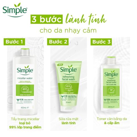 Nước Hoa Hồng Simple Làm Dịu Da Nhạy Cảm 200ml - Toner Cấp Ẩm Từ Thương Hiệu Anh Quốc, Không Chứa Cồn, Phù Hợp Mọi Loại Da