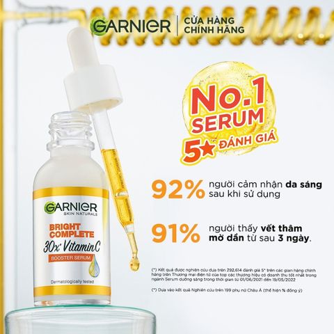 Tinh Chất Dưỡng Da Garnier Bright Complete 30x Vitamin C - Làm Sáng, Mờ Thâm, Chiết Xuất Yuzu, Phù Hợp Với Mọi Loại Da