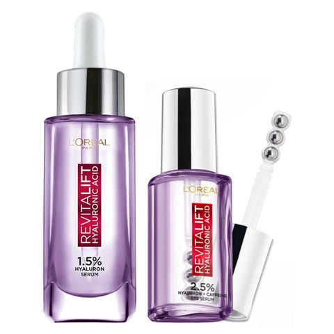 Bộ Combo Serum Mắt và Dưỡng Da L'Oreal Revitalift 1.5% Hyaluronic Acid 30ml & 2.5% Caffeine Eye 20ml - Cấp Ẩm và Làm Sáng Da