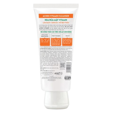 Kem Rửa Mặt Acnes Vitamin Cleanser 100g - Sữa Rửa Mặt Giúp Phục Hồi Da Sau Mụn, Dưỡng Sáng Khỏe, Ngăn Ngừa Mụn Tái Phát