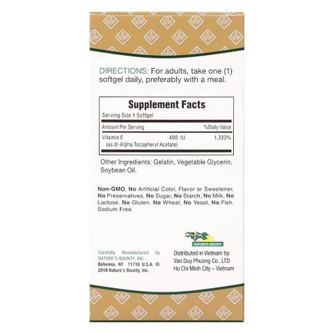 Viên Uống Nature's Bounty Vitamin E 400IU 30 Viên