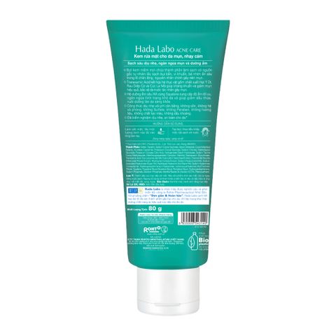 Sữa Rửa Mặt Hada Labo Acne Care 80g - Giải Pháp Ngăn Mụn Cho Da Nhạy Cảm, Làm Sạch Sâu, Dưỡng Ẩm Mượt Mà