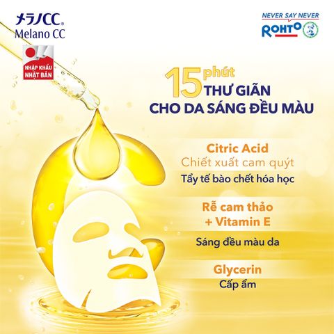 Mặt Nạ Dưỡng Sáng Melano CC - 28 Miếng Cấp Ẩm, Làm Mờ Đốm Nâu, Chiết Xuất Vitamin C, E Giúp Da Rạng Rỡ Tự Nhiên