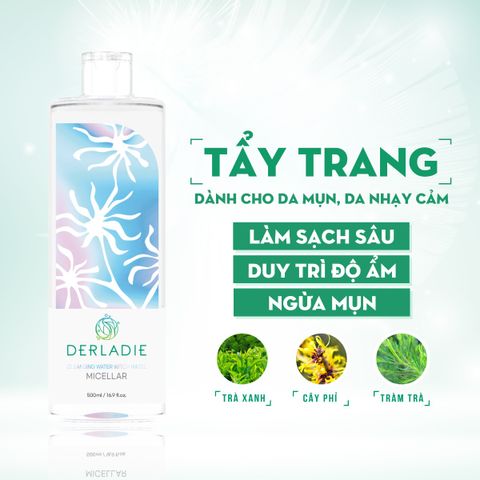 Nước Tẩy Trang Derladie Chiết Xuất Cây Phỉ 500ml - Làm Sạch Da, Ngừa Mụn, Dưỡng Ẩm, Phù Hợp Mọi Loại Da, Không Kích Ứng
