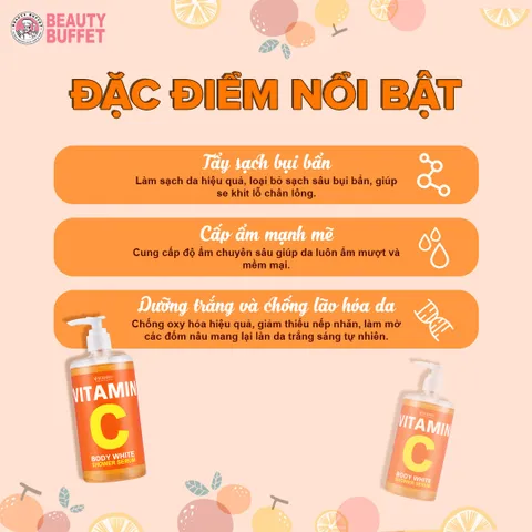 Sữa Tắm Beauty Buffet Scentio Vitamin C Body White 450ml - Dưỡng Sáng, Phục Hồi Da, Chống Khô Ráp, Giúp Làn Da Mịn Màng, Sáng Rạng Rỡ