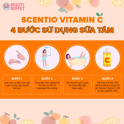Sữa Tắm Beauty Buffet Scentio Vitamin C Body White 450ml - Dưỡng Sáng, Phục Hồi Da, Chống Khô Ráp, Giúp Làn Da Mịn Màng, Sáng Rạng Rỡ