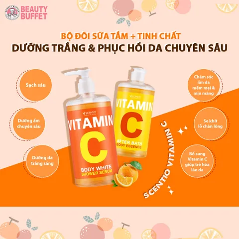 Sữa Tắm Beauty Buffet Scentio Vitamin C Body White 450ml - Dưỡng Sáng, Phục Hồi Da, Chống Khô Ráp, Giúp Làn Da Mịn Màng, Sáng Rạng Rỡ