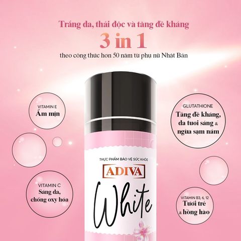 Viên Uống Sáng Da Adiva White 60 Viên - Hỗ Trợ Làm Trắng Da Tự Nhiên Với Glutathione & Vitamin C, An Toàn Cho Da, Xuất Xứ Nhật Bản