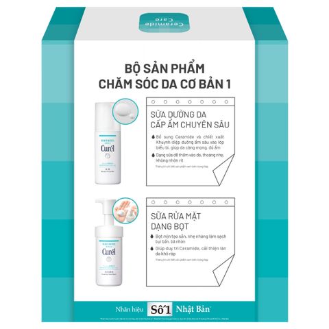Bộ Sản Phẩm Curél Chăm Sóc Da Cơ Bản 1 - Sữa Dưỡng Cấp Ẩm 120ml & Sữa Rửa Mặt Dạng Bọt 90ml - Dưỡng ẩm cho da nhạy cảm, khô ês