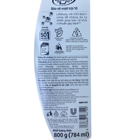 Sữa Tắm Lifebuoy Bảo Vệ Khỏi Vi Khuẩn 800gr - Chăm sóc da, diệt 99.9% vi khuẩn, làm sạch sâu, tươi mát, bảo vệ sức khỏe gia đình