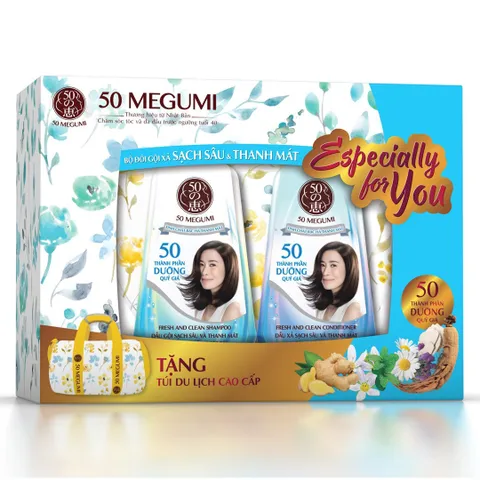 Bộ Gội Xả 50 Megumi Nhật Bản - Dầu Gội & Xả 400ml Chăm Sóc Tóc Dầu, Khô, Ngăn Rụng Tóc, Dưỡng Ẩm, Bồng Bềnh, Mềm Mượt