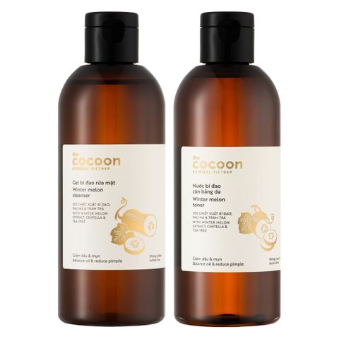 Combo Gel Rửa Mặt và Nước Cân Bằng Bí Đao Cocoon - Chăm Sóc Da Dầu Mụn Tự Nhiên, Kết Hợp Giảm Dầu, Ngăn Mụn 140ml/310ml