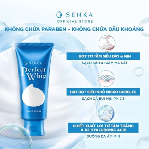 Sữa Rửa Mặt Tạo Bọt Senka Perfect Whip 120g - Chiết Xuất Tơ Tằm Trắng, Làm Sạch Sâu, Giữ Ẩm Tự Nhiên, Da Mịn Màng, Phù Hợp Mọi Loại Da