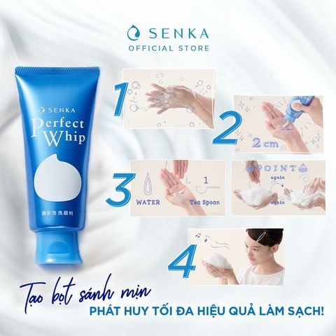Sữa Rửa Mặt Tạo Bọt Senka Perfect Whip 120g - Chiết Xuất Tơ Tằm Trắng, Làm Sạch Sâu, Giữ Ẩm Tự Nhiên, Da Mịn Màng, Phù Hợp Mọi Loại Da