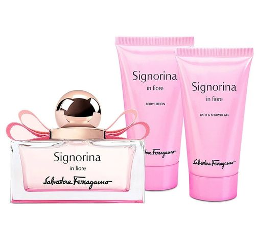 Set Quà Tặng Mỹ Phẩm Salvatore Ferragamo Signorina In Fiore 50ML - Nước Hoa, Gel Tắm & Lotion Dưỡng Da Hương Hoa Quả Tươi Mát