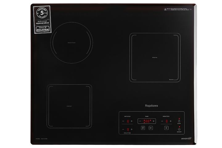 Bếp từ hồng ngoại Nagakawa NAG1253M 3 vùng nấu 5600W, mặt kính Ceramic bền đẹp, công nghệ Inverter tiết kiệm điện, nấu ăn nhanh chóng, tiện lợi.