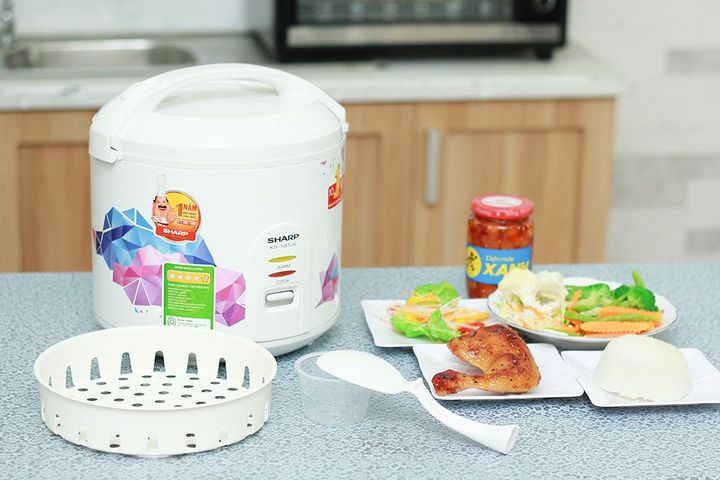 Nồi cơm điện Sharp KS-18TJV 1.8 lít - Nấu cơm nhanh, tiết kiệm điện, có xửng hấp rau củ và bánh bao, phù hợp cho gia đình 4-6 người
