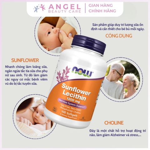 Viên uống chống tắc tia sữa Now Sunflower Lecithin 1200mg - 100 viên