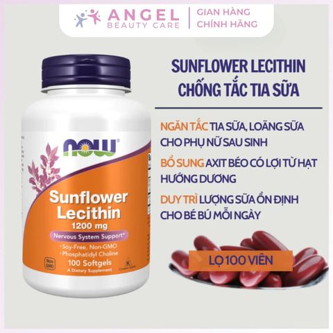 Viên uống chống tắc tia sữa Now Sunflower Lecithin 1200mg - 100 viên