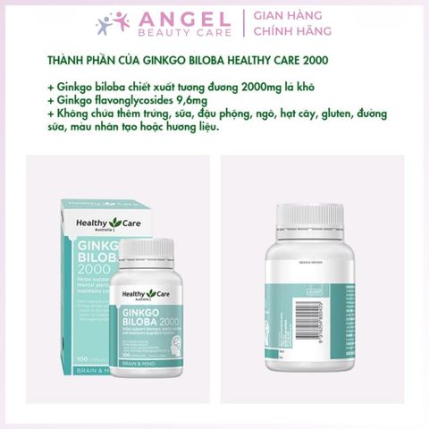 Viên Uống bổ não Healthy Care Ginkgo Biloba 2000 Úc - Hộp 100 viên
