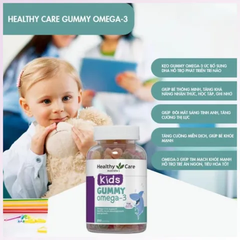 Kẹo dẻo bổ mắt Healthy Care Kids Gummy Omega 3 Úc, 250 Viên