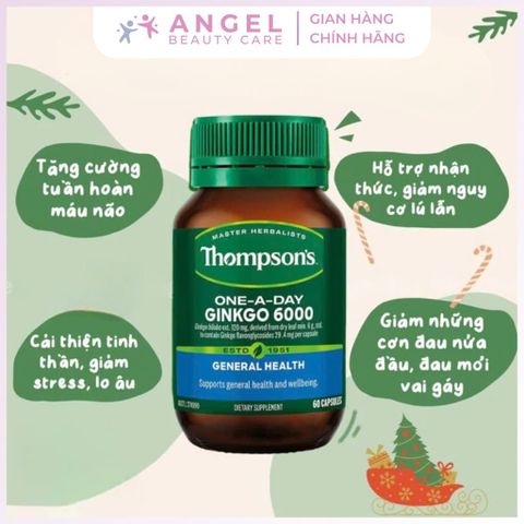 Viên Uống Bổ Não Ginkgo 6000mg Thompsons Tăng Cường Trí Nhớ & Tuần Hoàn Não