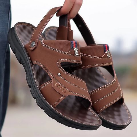 Giày Dép Nam Da Xăng Đan Cao Cấp - Sandal Đế Khâu 2 Màu Có Logo Ploveerr - Thời Trang Thoải Mái, Đẹp Mắt