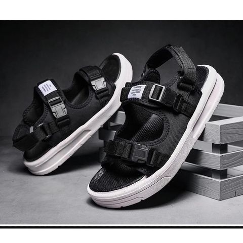 Sandal Nữ Nam 2 Quai Ngang Sport Khóa Bấm Cao Cấp Đen - Dép Học Sinh Thời Trang Mới Nhất 2023