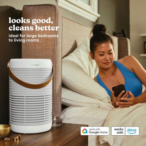 Máy Lọc Không Khí Thông Minh HoMedics AP-T100 - Công Nghệ HEPA 360 Độ, Điều Khiển Bằng Giọng Nói, Thiết Kế Hiện Đại, Bảo Vệ Gia Đình Khỏi Dị Ứng