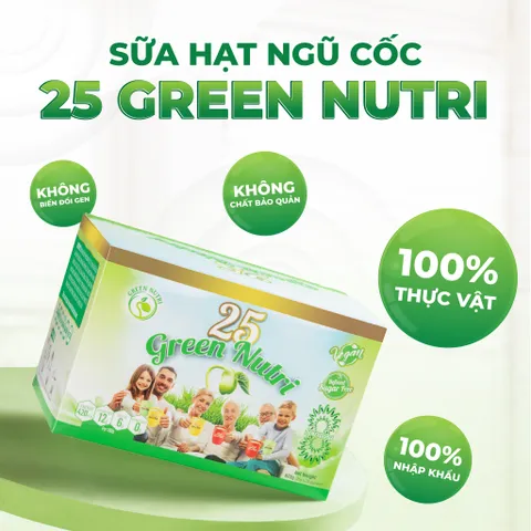 Ngũ Cốc Dinh Dưỡng 25 Green Nutri Có Tảo Xoắn - Sữa Hạt Thực Vật Nhập Khẩu, 625gr Hộp Giấy, Vegan, Chống Oxy Hóa, Trẻ Hóa Da