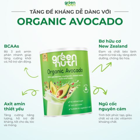 Sữa Hạt Ngũ Cốc Organic Avocado 750g - Đạm Thực Vật, BCAAs, Chất Xơ, Thuần Chay, Hỗ Trợ Sức Khỏe và Tiêu Hóa