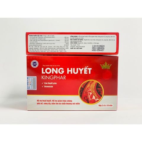 Viên Uống Long Huyết Kingphar - Hỗ Trợ Hoạt Huyết, Giảm Phù Nề, Bầm Tím, Hộp 20 Viên Thực Phẩm Chức Năng Việt Nam
