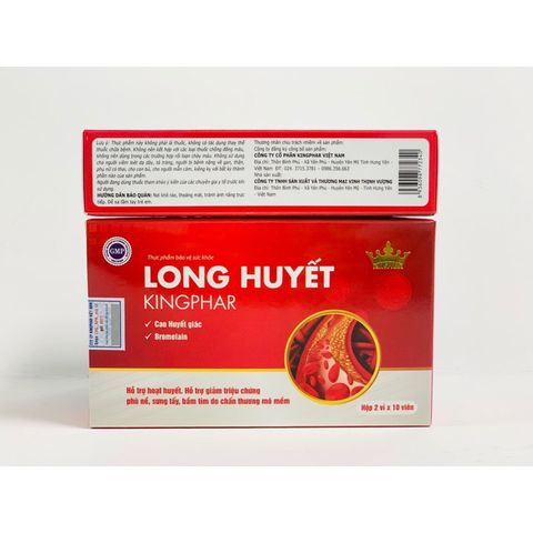Viên Uống Long Huyết Kingphar - Hỗ Trợ Hoạt Huyết, Giảm Phù Nề, Bầm Tím, Hộp 20 Viên Thực Phẩm Chức Năng Việt Nam