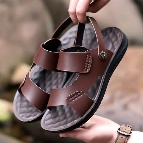 Dép Sandal Nam Da Cao Cấp 2 Quai Chống Nước - Đế êm, Phong Cách Thể Thao, Học Tập, Công Sở