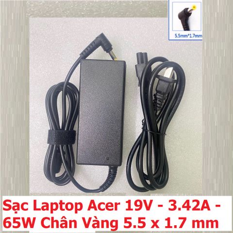 Sạc Laptop Acer 19V 3.42A 65W Chân Vàng 5.5 x 1.7mm - Sạc Chính Hãng Chất Lượng Cao Cho Laptop Acer