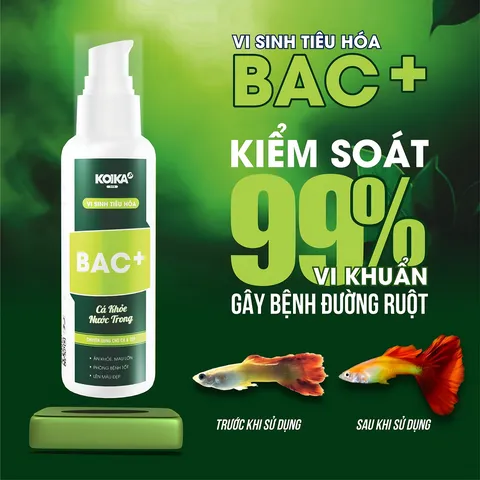 Men Tiêu Hóa KOIKA BAC+ (105ml) - Giúp Cá Cảnh Lớn Nhanh, Chống Tình Trạng Đường Ruột và Nấm Bệnh
