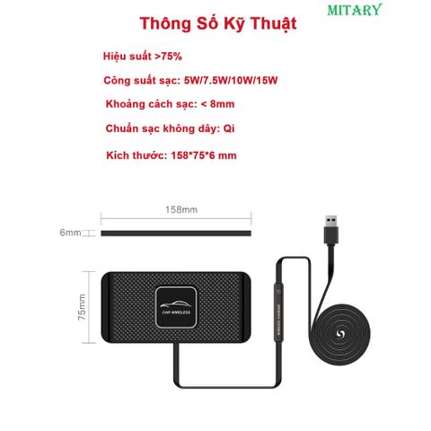 Đế sạc nhanh không dây 15W cho ô tô chống trượt, tương thích iPhone và Samsung - Sạc tiện lợi trong xe hơi MTR024